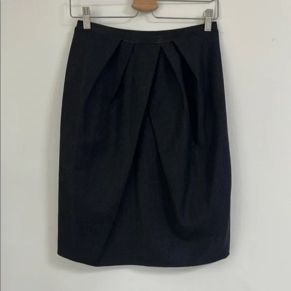 Haché Italian Wool Pleated Knee- Length Pencil Skirt Charcoal Gray Sz S
